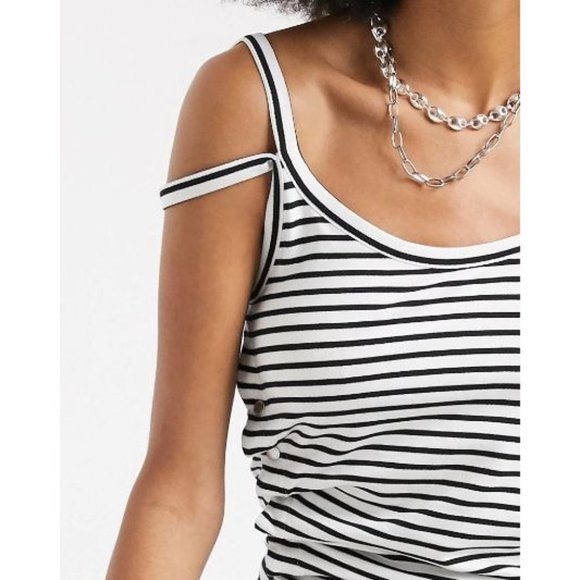 AllSaints Hatti Striped Cami Ruched Black White Stripe US 0 $44 NWOT Boho - Picture 2 of 14